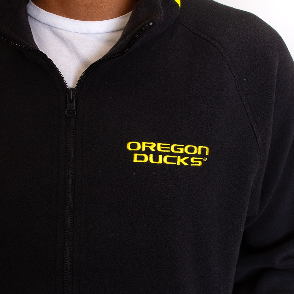 Oregon Ducks, Columbia, Black, Coat/Jacket, Polyester Blend, Men, Flanker IV, Polar Fleece, 2024, Full Zip, 784978